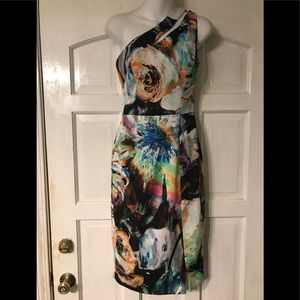 Black Halo Water Color One Shoulder Dress